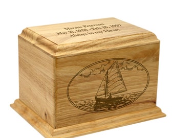 Urna funeraria de madera de caucho hecha a medida con forma de velero/marinero