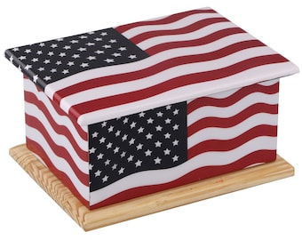 EXCLUSIVE Wooden American Flag Adult Cremation Urn for Ashes