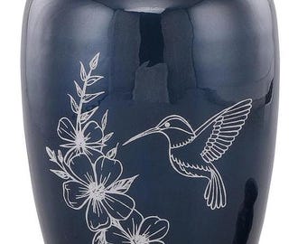Exquisiter einfacher Kolibri auf blauem Urnen- und Andenken-SET