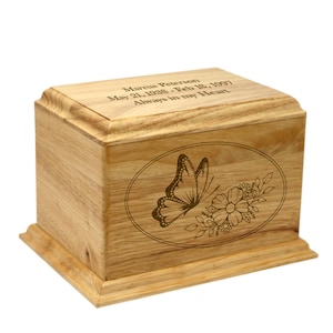 Butterfly & Flowers Custom-Made Rubberwood Cremation Urn