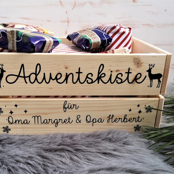 Aufkleber für eine personalisierte Adventskiste Adventskalender Weihnachtsgeschenk Oma Opa Namen individuell Adventsbox Geschenk Advent