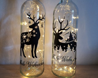 personalisierbare Leuchtflasche Weihnachten Geschenk Dekoration Advent Adventszeit Hirsch Frohe Weihnachten Eltern