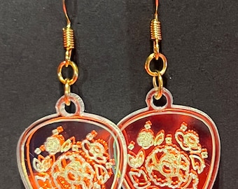 Agust D Lotus Blossom Guitar Pick Earrings. Beautiful Iridescent Acrylic with Lotus Blossom Design Makes the Perfect Give for ARMY/SUGA Bias