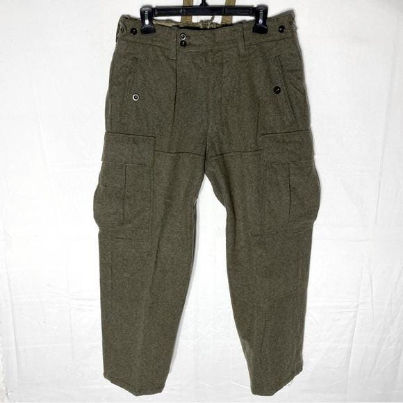 Vintage German Military Army Green Cargo Style Thick Wool