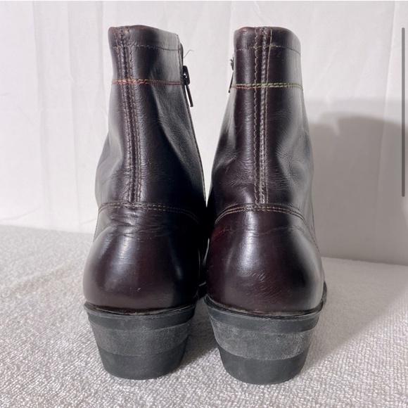 Vintage Burgundy Leather Western Style Round Toe Ankle Boots  display picture 3