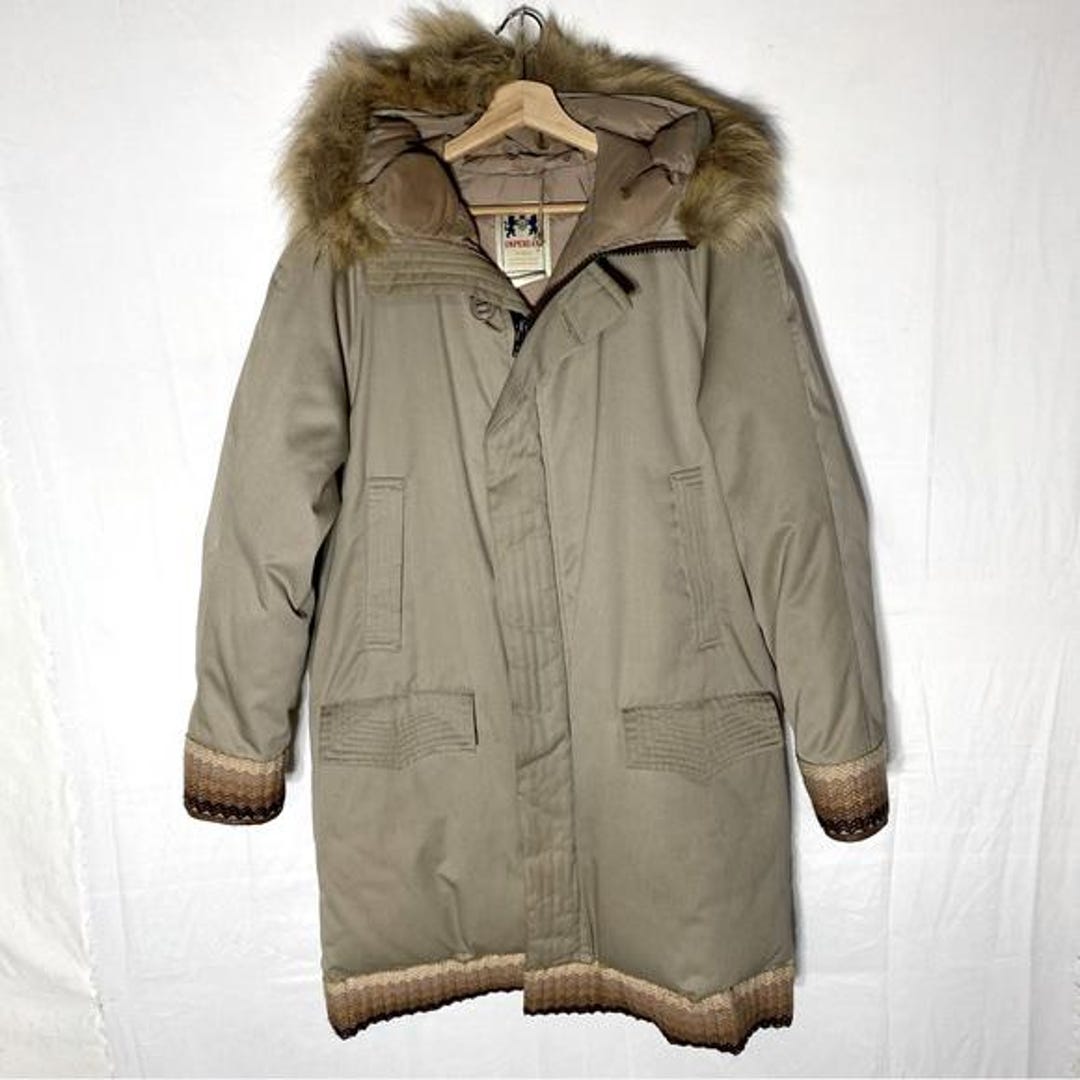 Vintage Imperial Tan Embroidered Down Filled Winter Coat
