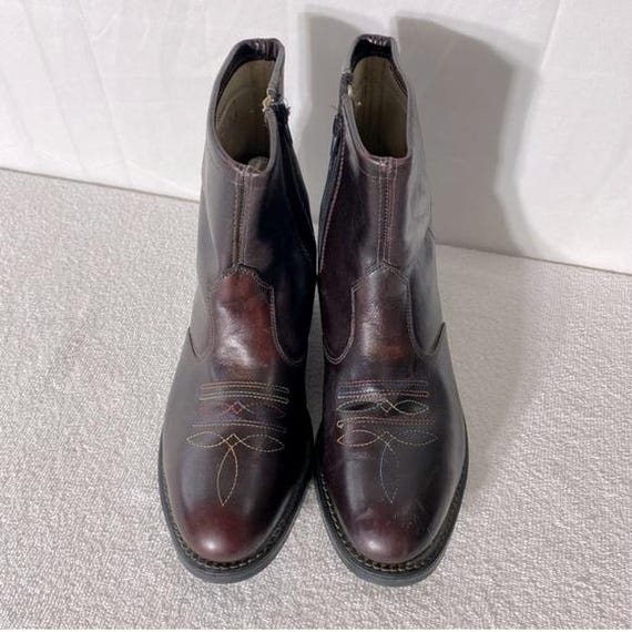 Vintage Burgundy Leather Western Style Round Toe Ankle Boots  display picture 1