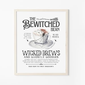Arte de parede de bruxa para impressão, pôster fofo e assustador para download, placa de cerveja de bruxa, Cottagecore, Halloween, café diário, estação de bar, bebidas, menu, impressão