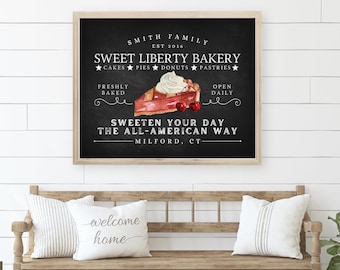 Personalized Cherry Pie Sign | Americana Coffee Bar Decor | Patriotic Kitchen Canvas | Summer Farmhouse Print