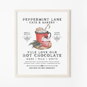 Gasto chique natal cozinha impressão fazenda barra de chocolate quente sinal imprimível estilo vintage inverno estação de café decoração aconchegante cartaz rústico