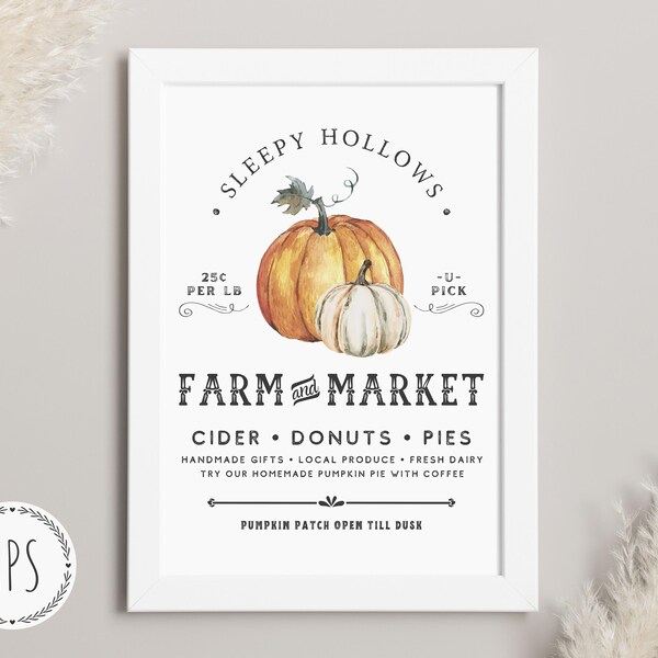 Fall Wall Art Printable, Vintage Thanksgiving Decor Farm Fresh Pumpkin Patch Sign Rustic Fall Kitchen Decor Farm Market Autumn Harvest Print