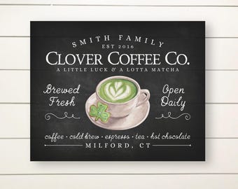 Personalized St Patrick’s Day Kitchen Decor | Custom Matcha Latte Print | Farmhouse Wall Art