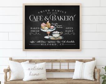 French Farmhouse Kitchen Decor Parisian Wall Art Paris Cafe Sign Personalized Birthday Gift for Baker Cozy Print Family Established Decor