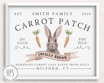 Farm Fresh Carrot Patch Sign Personalized Family Name Rustic Easter Print for Kitchen, Farmhouse Spring Printable Wall Art, Springtime Decor