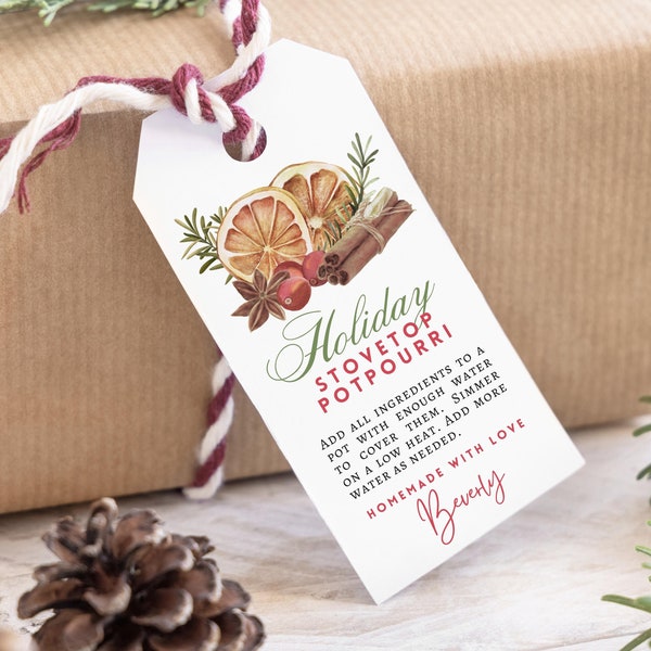 Printable Holiday Potpourri Tags Christmas Gift Ideas for Teachers Coworkers Homemade Labels for DIY Winter Wedding Favors Xmas Party Guests