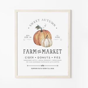 Fall Wall Art Printable, Vintage Thanksgiving Decor Farm Fresh Pumpkin Patch Sign Rustic Fall Kitchen Decor Farm Market Autumn Harvest Print