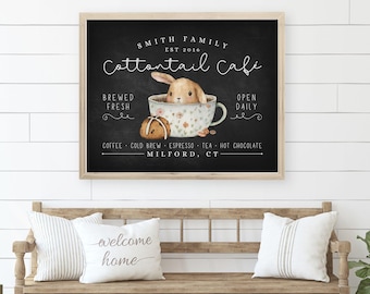Personalized Cottontail Café Sign | Spring Farmhouse Decor | Kitchen Easter Wall Art | Cottagecore Bunny | Custom Bakery Print