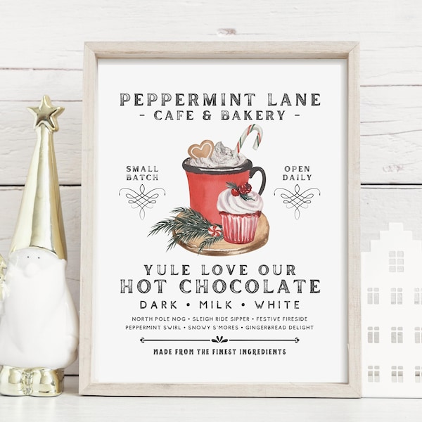 Shabby Chic Christmas Kitchen Print Farmhouse Hot Chocolate Bar Sign Printable Vintage Style Winter Coffee Station Decor Cozy Rustic Poster