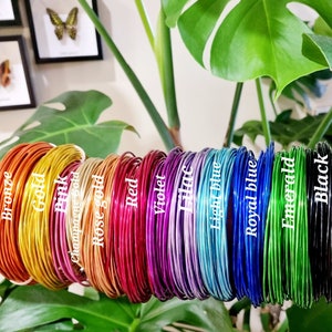 May include: A set of 12 wire rings in various colors, including bronze, gold, pink, champagne gold, rose gold, red, violet, lilac, light blue, royal blue, emerald, and black.