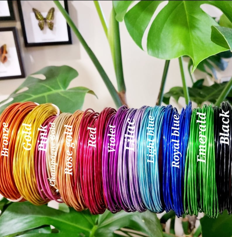 May include: A set of 12 wire rings in various colors, including bronze, gold, pink, champagne gold, rose gold, red, violet, lilac, light blue, royal blue, emerald, and black.