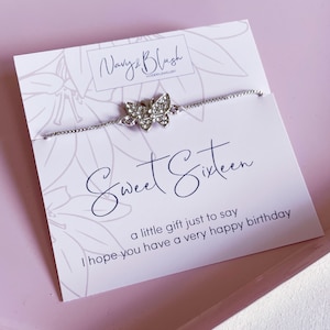 Sweet Sixteen, Cadeau de 16e anniversaire, Fille sweet 16, Nièce, Petite-fille, Amie, Cadeau d’anniversaire pour ses 16 ans, Bracelet d’anniversaire Papillon