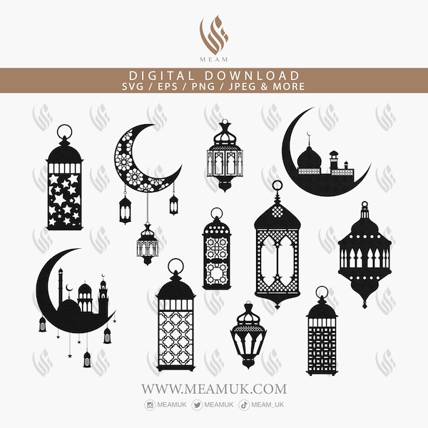Ramadan Lantern Svg, Lantern Decorations, Islamic Decor, Room Lighting Equipment, Interior Deco, Elements, Digital Lantern Illustration, Eid