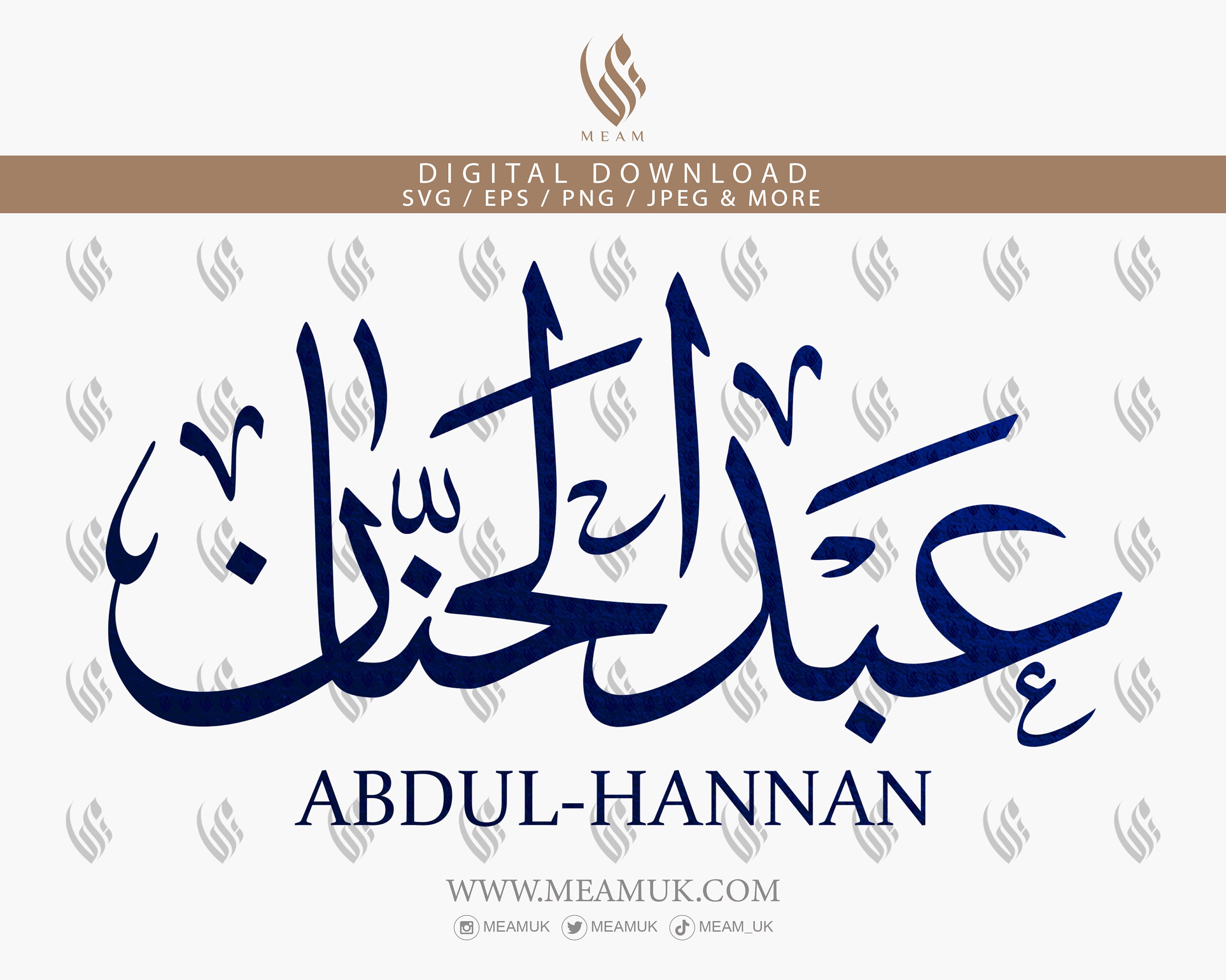 Abdul Hannan in Arabic Calligraphy SVG, Digital Download Files, Cut for