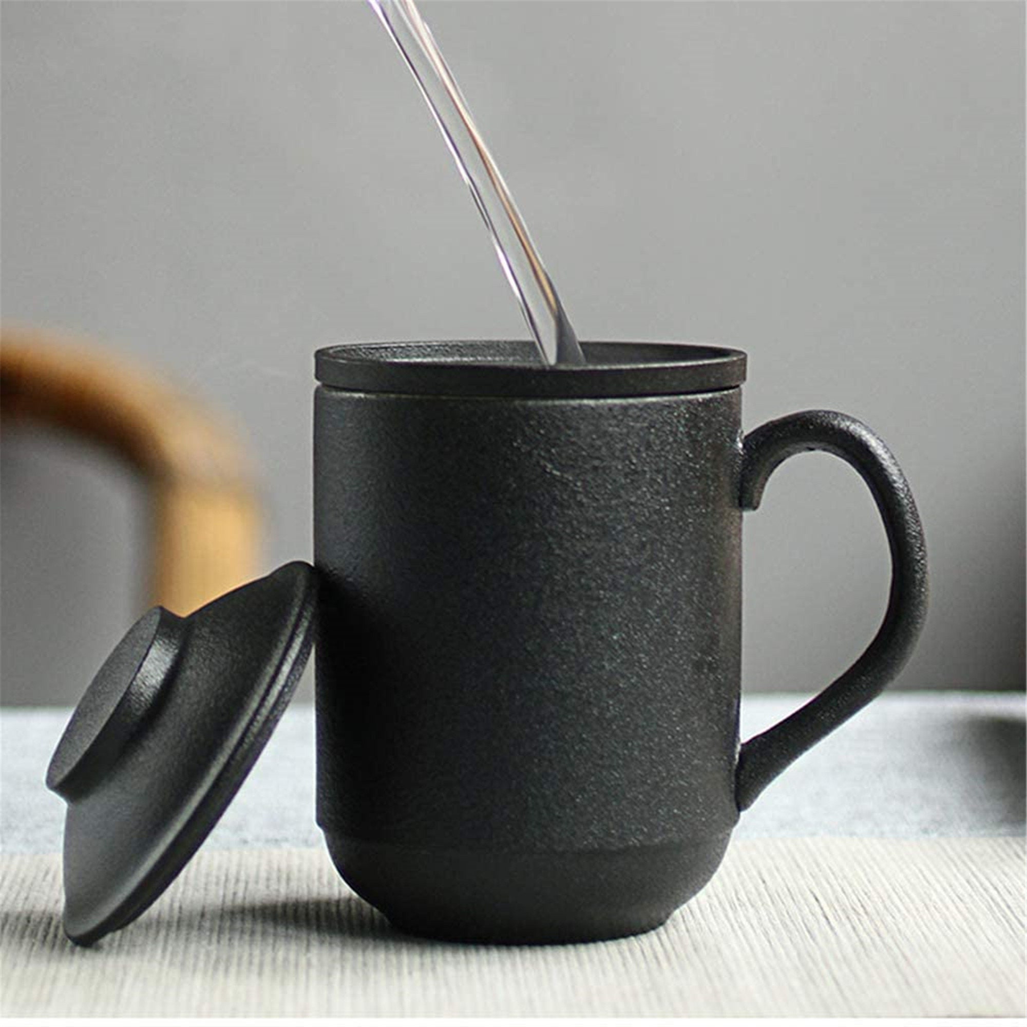 Ceramic Tea Mug with Infuser and Lid Matte Black Vintage Tea Etsy