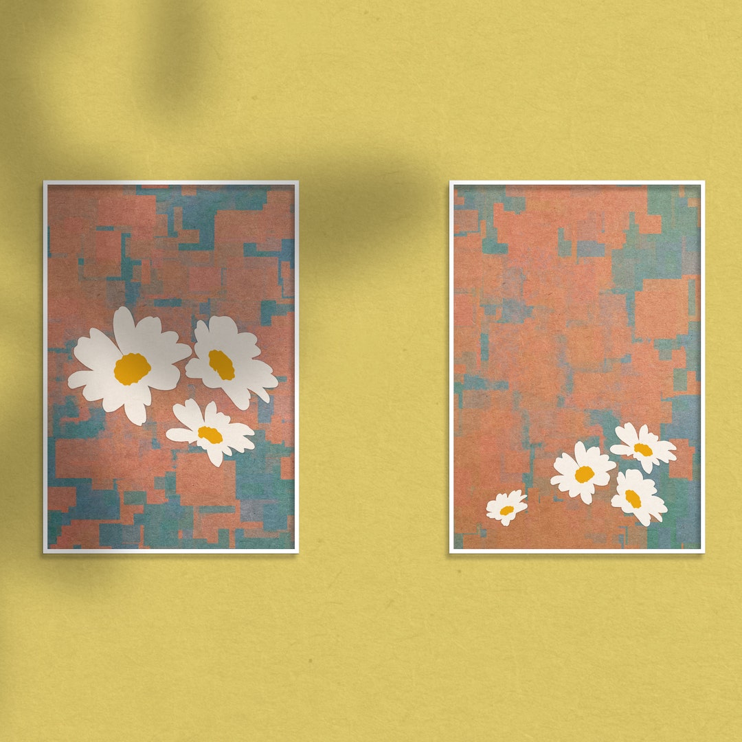 Vintage Daisy Flower Prints, Wall Art Poster, Flower Wall, Flower Print