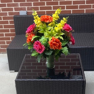 Spring and Summer Mother's Day Cemetery Cone Arrangement, Pink Cemetery Cone, Graveside Remembrance Flowers, Funeral Memorial Flowers image 2