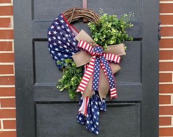 Patriotic wreath, Large Everyday wreath for Front Door, 4th of July Wreath, Front porch decor, American flag decor, Military family decor