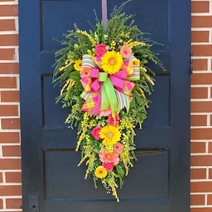 Large Spring Swag for Front Door, Spring Swag, Mother’s Day gift ideas, Holiday swag, Pink and Greenery Swag, Rustic Swag, Summertime Swag