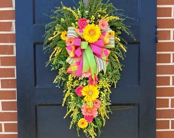 Large Spring Swag for Front Door, Spring Swag, Mother’s Day gift ideas, Holiday swag, Pink and Greenery Swag, Rustic Swag, Summertime Swag