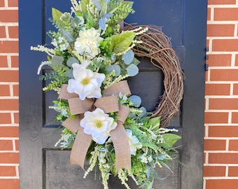 Extra Large Everyday Magnolia Wreath for Front Porch Door, Fireplace Mantel Home Decor, Elegant Mother's Day gift