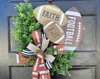 Everyday Football neutral Year Round Wreath for Front Door, Fall Football wall hanger for Man Cave or office