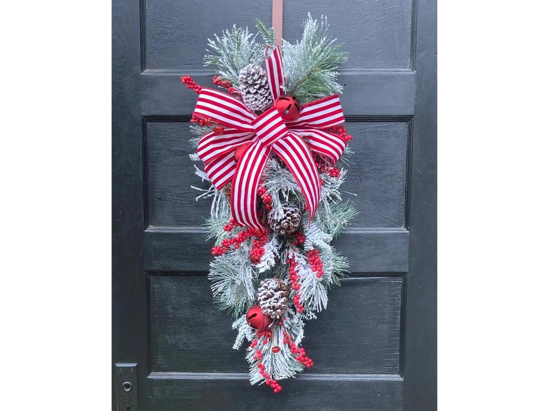 Large Realistic Outdoor Christmas Swag Wreath for Front Door, Flocked