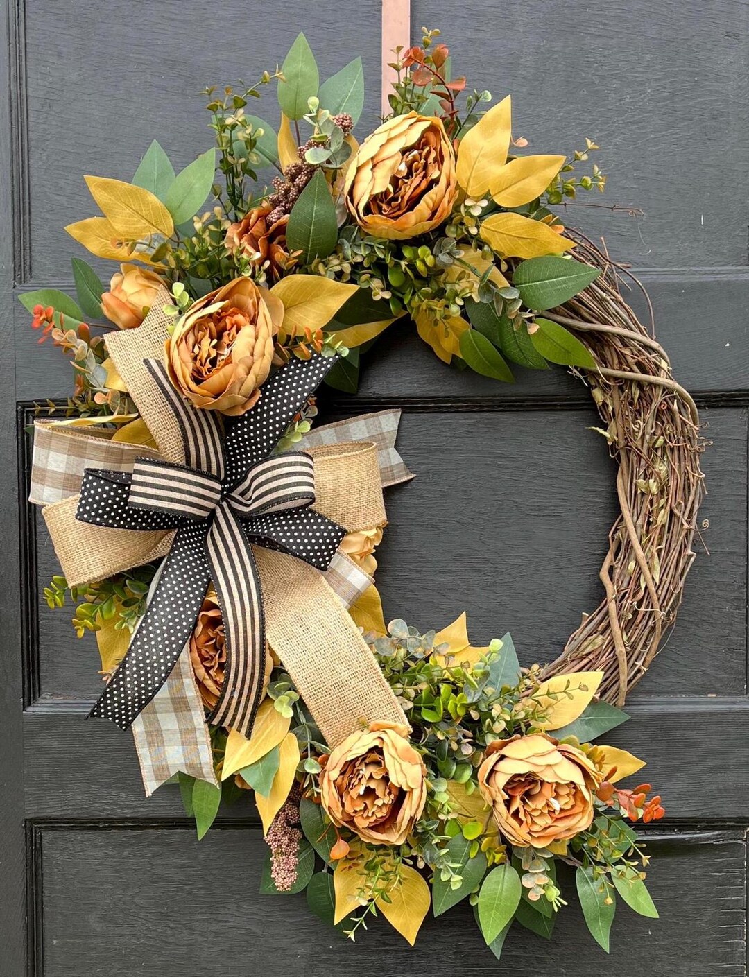 Rustic Fall Season Grapevine Wreath for Home, Neutral Front Door Decor ...