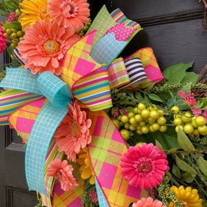 Large Spring and Summer Orange and Hot Pink Wreath for Front Door, Bright Colorful Realistic front porch decor, Mother's Day gift for home image 2