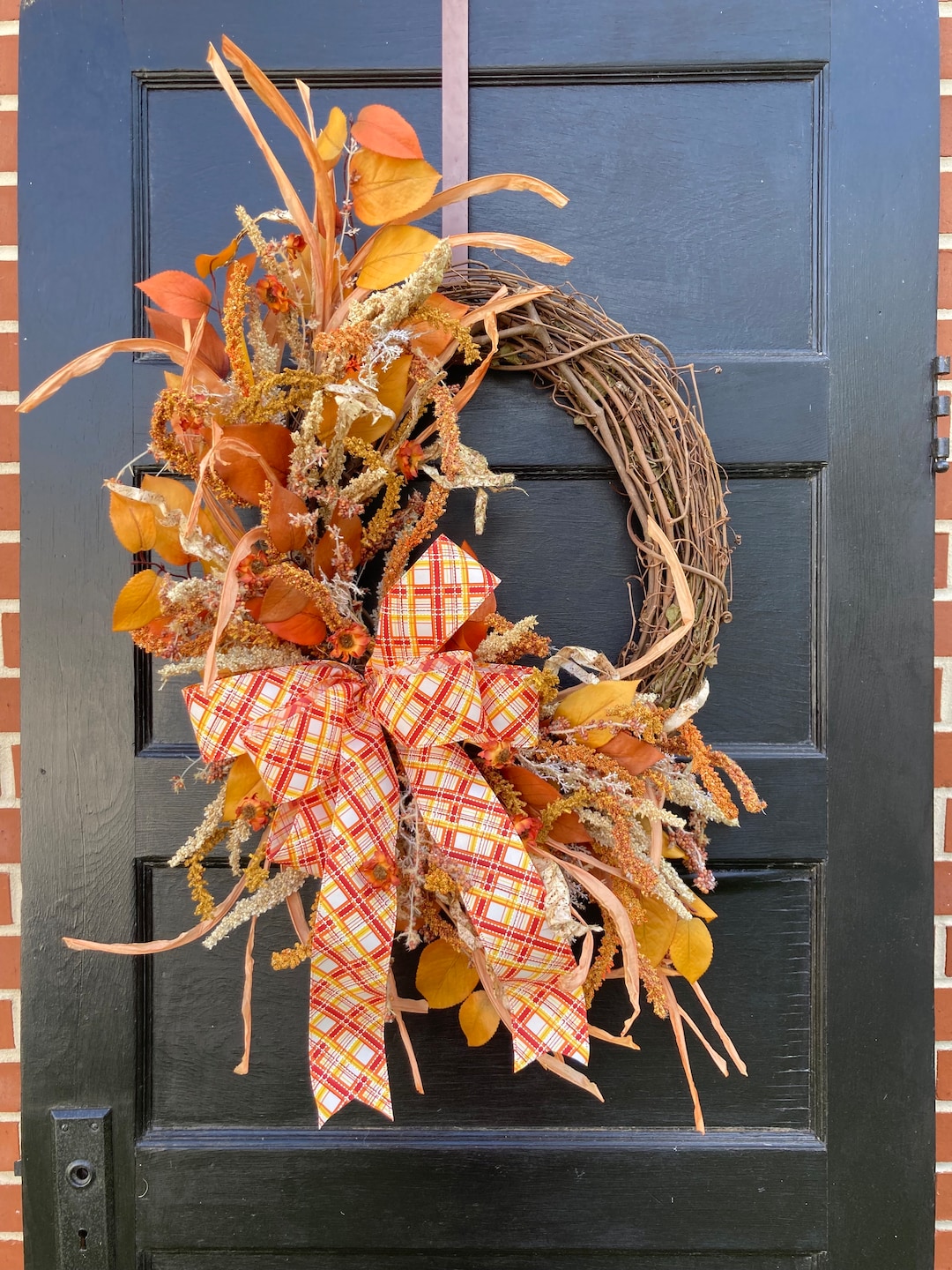 Large Fall Grapevine Wreath for Front Door With Copper and Neutral ...