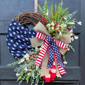 Patriotic wreath, Large Everyday wreath for Front Door, 4th of July Wreath, Front porch decor, American flag decor, Military family decor