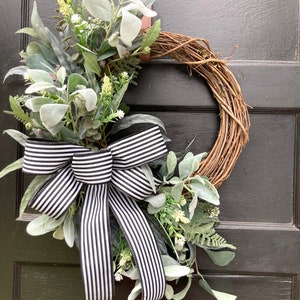 Year Round Wreath for Front Door with Lambs Ear and Eucalyptus, Outdoor Greenery Modern Farmhouse Wreath for Everyday image 2