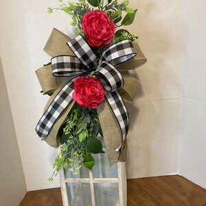 Spring Hot Pink Peony Lantern Topper Bow Swag, Farmhouse Fireplace ...