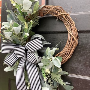 Year Round Wreath for Front Door with Lambs Ear and Eucalyptus, Outdoor Greenery Modern Farmhouse Wreath for Everyday image 9