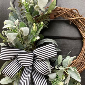 Year Round Wreath for Front Door with Lambs Ear and Eucalyptus, Outdoor Greenery Modern Farmhouse Wreath for Everyday image 7