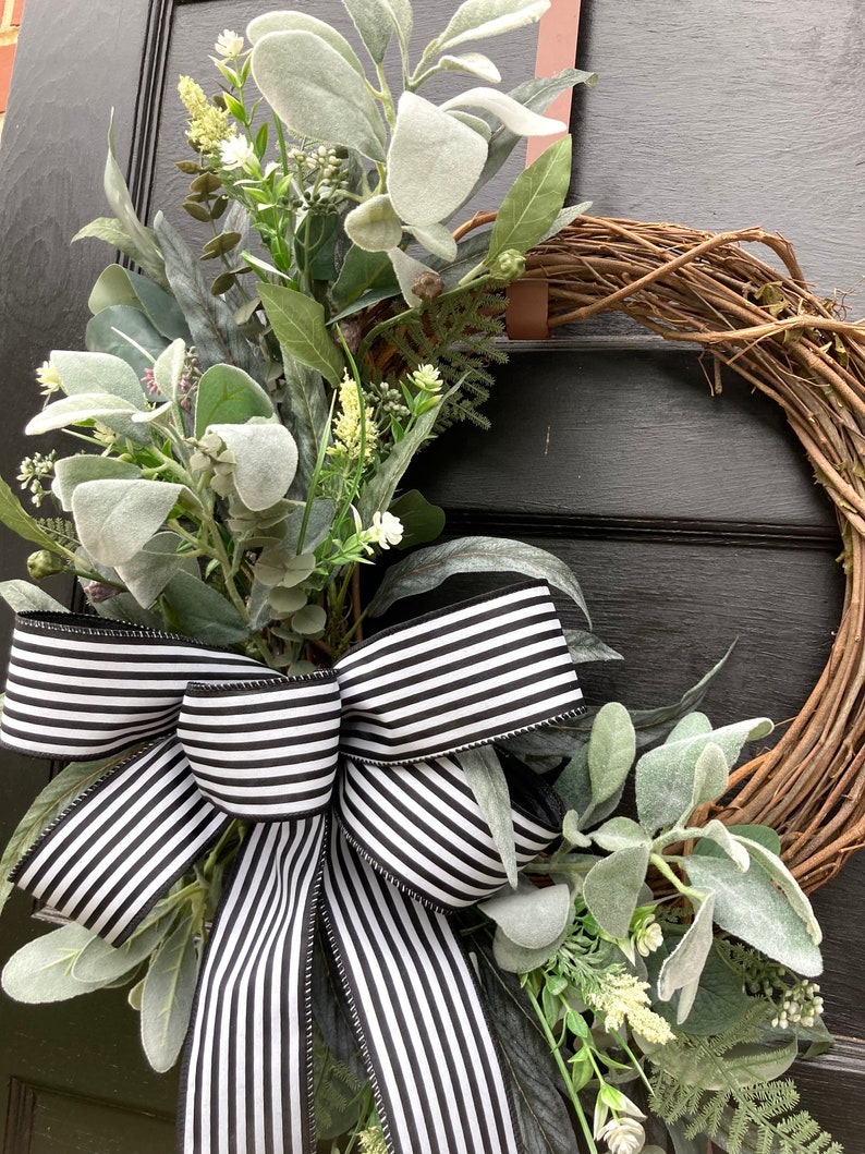 Year Round Wreath for Front Door with Lambs Ear and Eucalyptus, Outdoor Greenery Modern Farmhouse Wreath for Everyday image 7