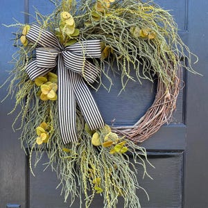 Rustic Cascading Fall Wreath, Greenery Grapevine Wreath for Front Door, Farmhouse Autumn Wreath, Neutral Fall Decor, Everyday Door Wreath