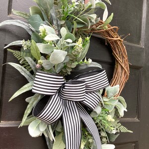 Year Round Wreath for Front Door with Lambs Ear and Eucalyptus, Outdoor Greenery Modern Farmhouse Wreath for Everyday image 8