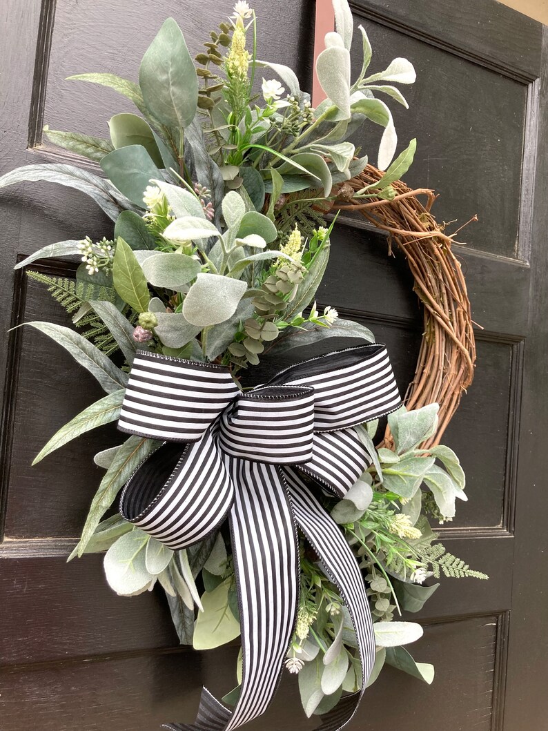 Year Round Wreath for Front Door with Lambs Ear and Eucalyptus, Outdoor Greenery Modern Farmhouse Wreath for Everyday image 8