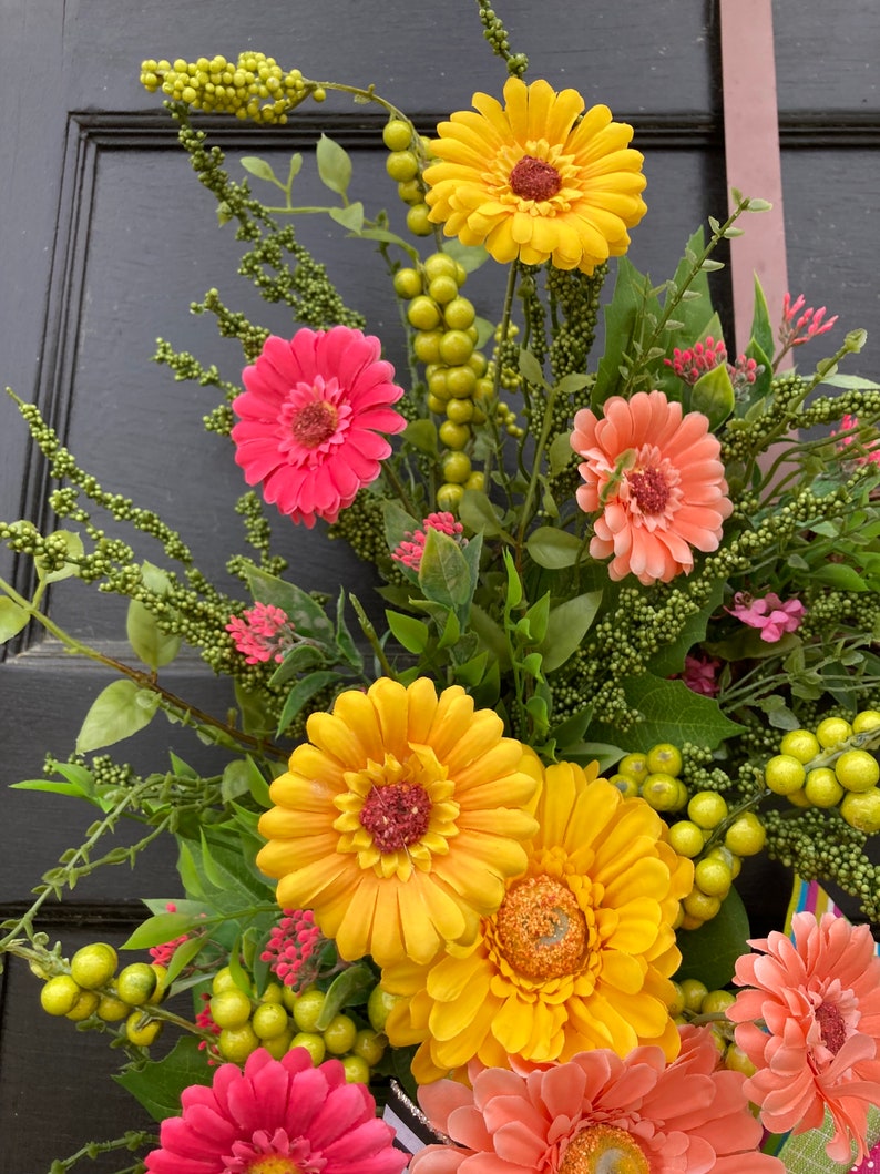 Large Spring and Summer Orange and Hot Pink Wreath for Front Door, Bright Colorful Realistic front porch decor, Mother's Day gift for home image 9