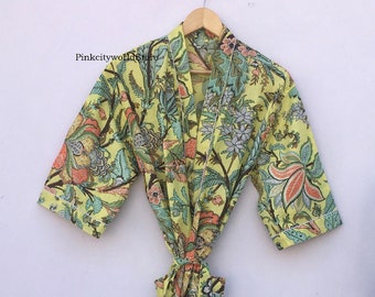 Szlafrok kimono z bawełny z nadrukiem kwiatowym: miękki, ręcznie robiony szlafrok kąpielowy